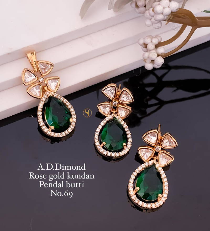 2 AD Diamond Rose Gold Kundan Pendant Butti Wholesale Shop In Surat
